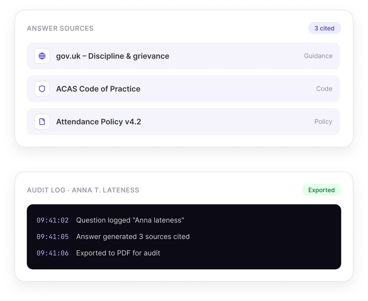 Counsel sourcing and logging each answer