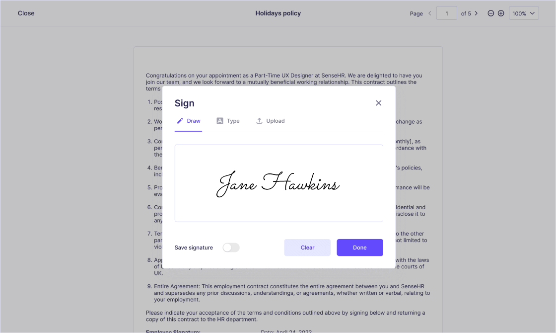 Documents and e-signature