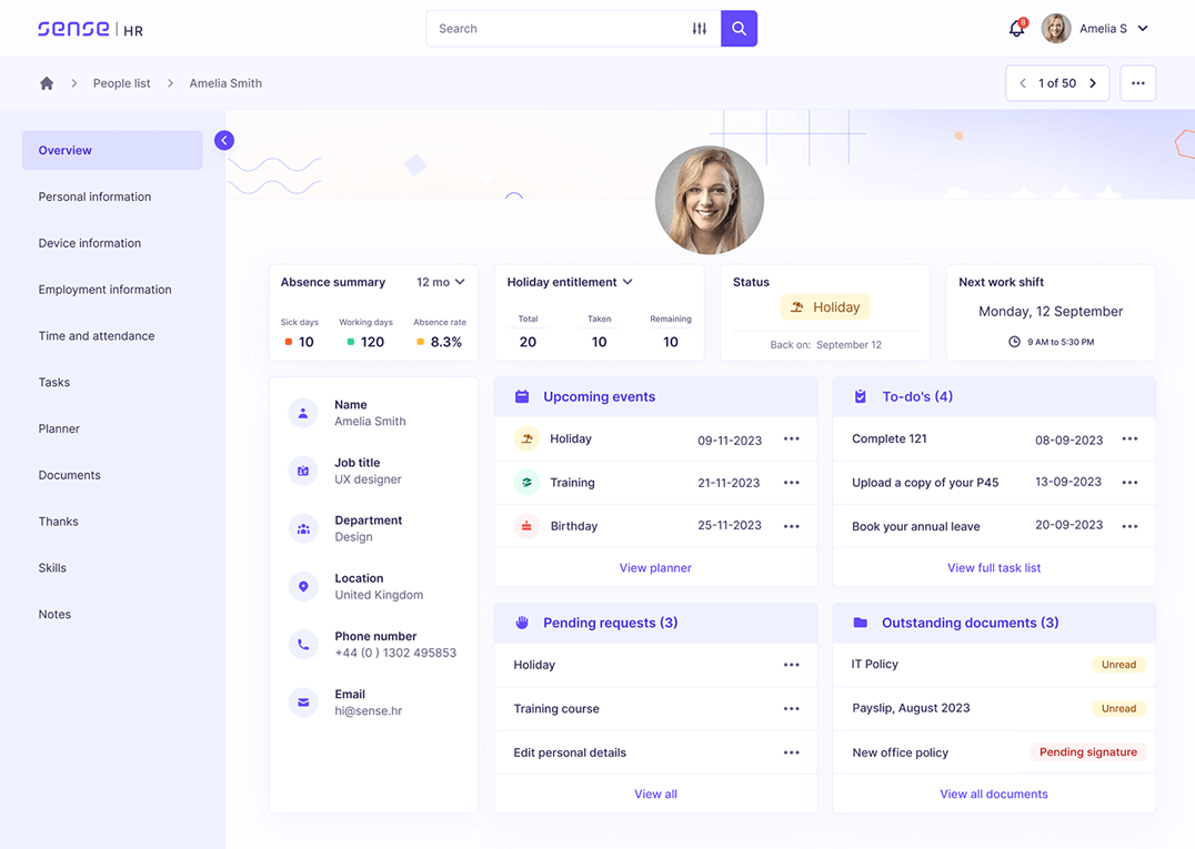 employee record screen on hr system small business